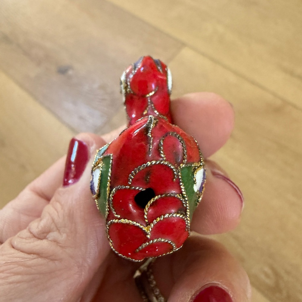 Vintage Chinese Cloisonne Enamel Duck Figurine Red Miniature Bird Filigree 1.75" - Picture 7 of 11